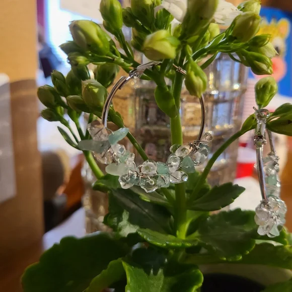 Sterling silver hoop earrings hand made, with natural stones💎 - Picture 2 of 5